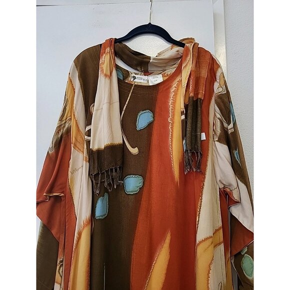 Essence by Mail Bali Boho Layered Dress Kaftan Burnt Orange Brown Med - Picture 2 of 11